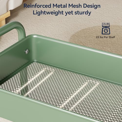 YASONIC 3-Tier Rolling Cart, Green, 66 Pounds Capacity, Mesh Storage Organizer with Lockable Wheels, 3 Hanging Cups, 4 Hooks, Easy Assembly, for Kitchen, Bathroom, Laundry, Grocery - color: Green