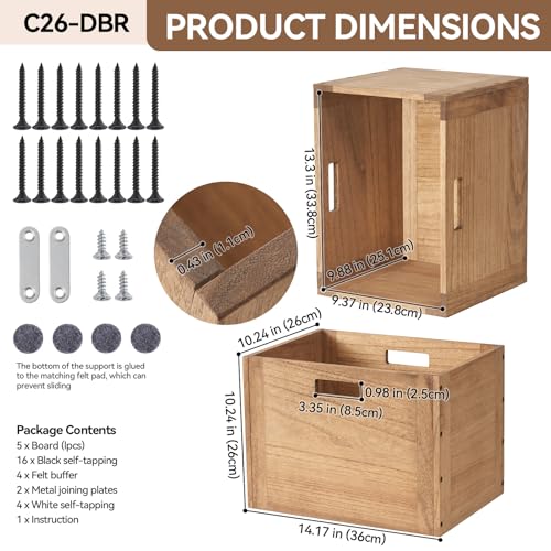 KIRIGEN Stackable Wood Storage Cube with Handles, Open Cubby Bin, Brown - color: Dark Brown, size: L/10.3*14.2*10.3(C26)