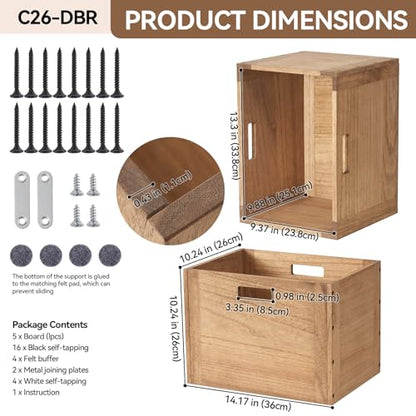 KIRIGEN Stackable Wood Storage Cube with Handles, Open Cubby Bin, Brown - color: Dark Brown, size: L/10.3*14.2*10.3(C26)