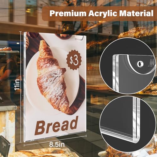 Acrylic Sign Holder 8.5 x 11 wall mount,Clear Plastic Poster Holders with 3M Tape and Mounting Screws,Durable Plexi Frame for Office,Store,Home,Cafe, Restaurant (6 Pack)