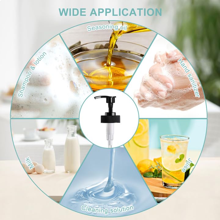Gallon Pump Dispenser, Fits Most 1 Gallon Jugs and Containers 38/400 Snow Cone Syrup Pump Lid Top Replacement for Sanitizer, Lotion, Shampoo, Conditioner (Balck - 6 Pack) - color: Balck-6pcs
