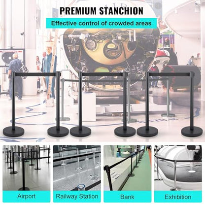 Crowd Control Stanchions, Stanchion Queue Post With Retractable Belts 6.5Ft, Easy Assembly, Crowd Control Barriers, Height 36 Inches, for Crowd Control Barriers, Pack of 2, Black