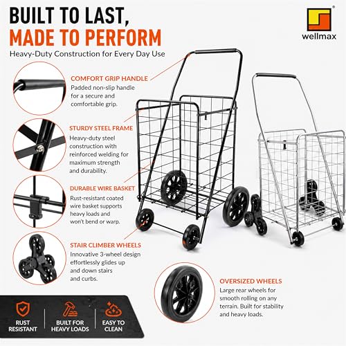 Wellmax 2-Pack Stair Climber Cart, Folding Grocery Cart for Stairs, XL & L - size: Large-Medium