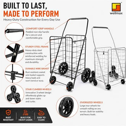 Wellmax 2-Pack Stair Climber Cart, Folding Grocery Cart for Stairs, XL & L - size: Large-Medium