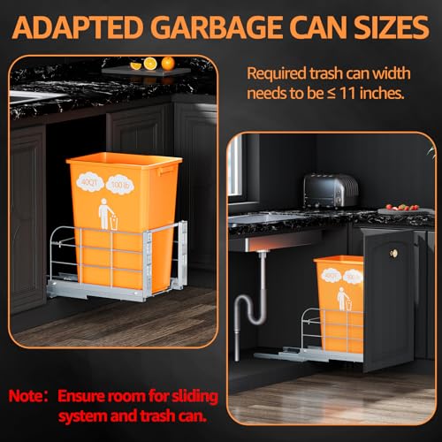Pull Out Trash Can Under Cabinet for 40 Qt Bin, Soft Close Slides - size: A-Single