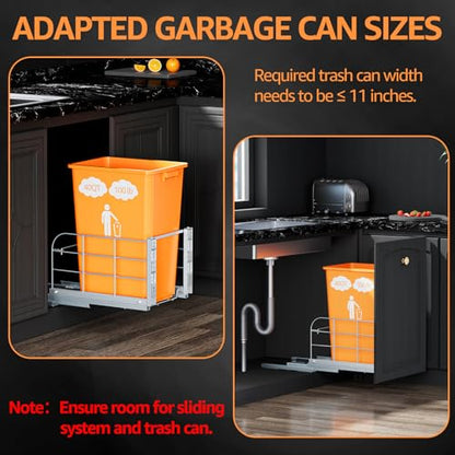 Pull Out Trash Can Under Cabinet for 40 Qt Bin, Soft Close Slides - size: A-Single