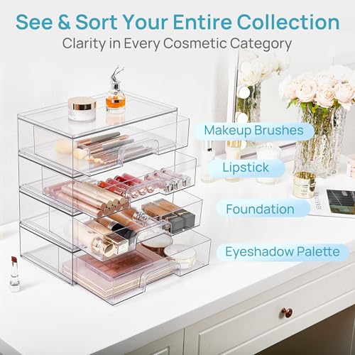 Vtopmart Clear Stackable Storage Drawers, 2 Pack Wide Plastic Organizers - style: Wide-2pack-Clear