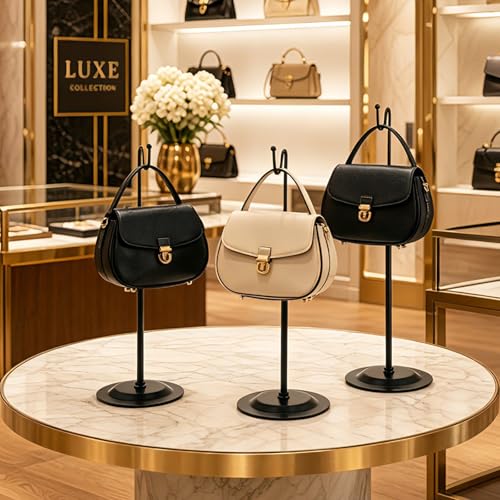 Adjustable Handbag Display Stand 6 Pack, Metal Purse Display Holder with Single Hook, Bag Rack Organizer for Boutique, Store Counter, Retail Shop & Home Tabletop, Black