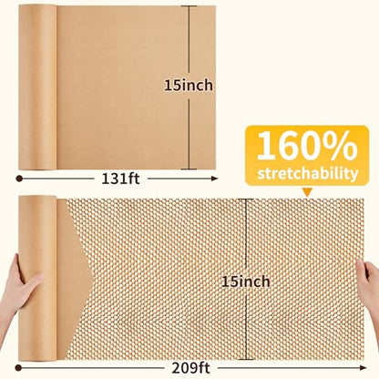 JARLINK Honeycomb Packing Paper, 15" x 131' Bubble Wrap Roll for Packing - size: 15"x 131'