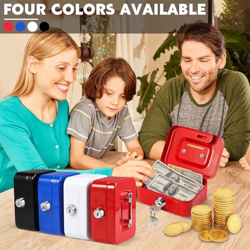 Tandefio 12 Pcs Small Money Cash Box with Lock and Slot Metal Box for Cash Steel Organizer Piggy Bank Metal Coin Bank for Adults, 4.5 x 3.3 x 2 Inch, Without Money Tray (Black,Blue,Red,White) - color: Black, Blue, Red, White