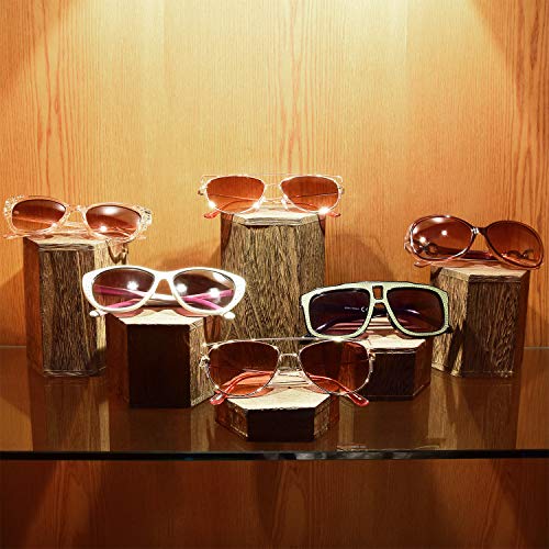 MOOCA 6-Piece Wood Hexagon Jewelry Display Stand Risers for Accessories - color: Brown, 6 Pieces