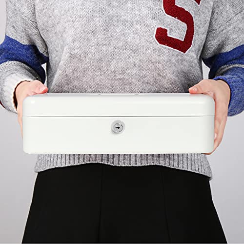 Cash Box with Money Tray and Key Lock, Parrency Large Money Box, 11 4/5" x 9 2/5" x 3 1/2", (XLarge with Key Lock White, XLarge) - color: White, size: XLarge（11.8")