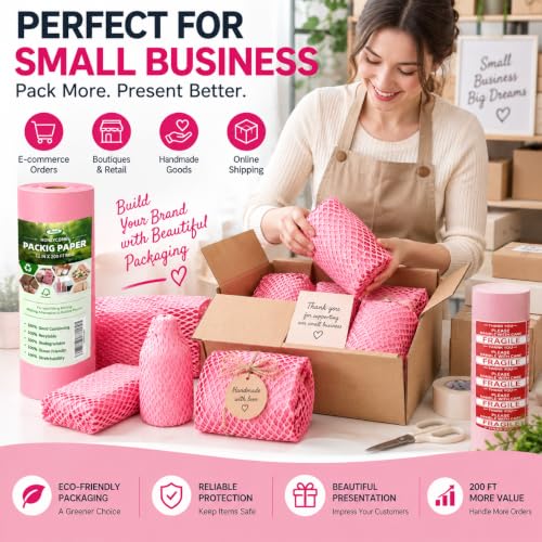 Pink Honeycomb Packing Paper, 12" x 100 ft, Gift Wrapping Paper - color: Pink, size: 12 Inch x 100 Feet