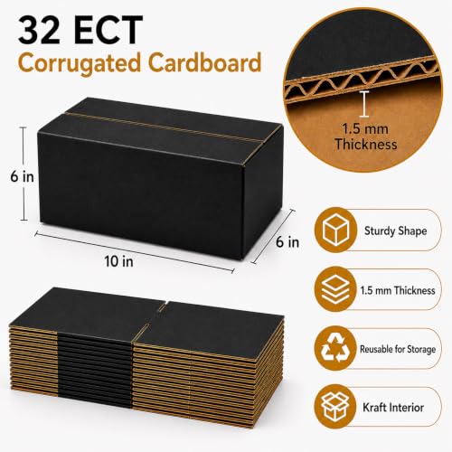 10x6x6 Black Shipping Boxes, Pack of 35 - size: 10"x6"x6"