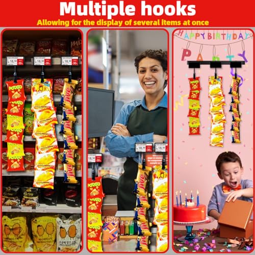 Hanging Merchandise Strips with Hooks Chip Display Rack Stands Potato Bag Holder for Retail Displaying Label Headers Greeting Card Party Vendors Snack Candy Portable Organizer Storage (6 Chip 4 Pack) - style: 6 Chip 4 Pack