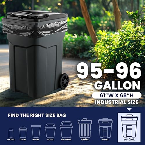 Plasticplace 95-96 Gallon Heavy Duty Black Trash Bags - Contractor Grade, Extra Large Garbage Bags for Construction & Outdoor Trash Cans, 1.2 Mil Thick, 61” x 68” (15 Count Roll) - size: 15 Count (Pack of 1)