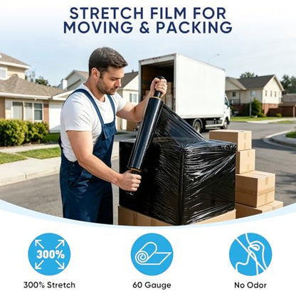 TICONN Stretch Wrap Roll, 15 in x 1000 ft Plastic Wrap for Moving Furniture - style: 15''-1PK Black