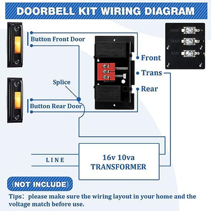 Saillong Wired Doorbell Chime with 2 Lighted Push Buttons, Hill Style - style: Hill Style