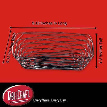 TableCraft BK17209, Rectangular Basket, 9.125" x 6.125" x 2.325", Black Metal, Artisan Collection, Powder Coated for Durability, Versatile Design for Bread, Bagels, Pastries, and Decorative Use - size: 9.125" x 6.125" x 2.325"