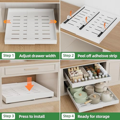 PAKETA 2 Pack Expandable Pull Out Cabinet Organizer,21" Deep - color: White, size: 21"D X 12-20"W (2 Pack)