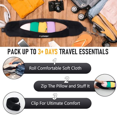 Travel Neck Pillow Stuffable with Clothes, Stuffable Travel Pillow - color: Black