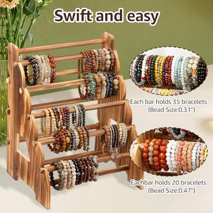 8 Tier Wooden Bracelet Holder, Adjustable Jewelry Bracelet Display Stand, Elegant Portable Wooden Bangle Holder, Jewelry Display Storage for Vendors, Retail Stores, Craft Shows and Home Storage
