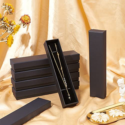 BENECREAT 12 Pack Kraft Rectangle Cardboard Jewelry Boxes Velvet Cushion Necklace Bracelet Kraft Box for Jewelry Set, 8.82 x 2.17 x 1.18 Inches, Black - color: Necklace & Bracelet Box (8.82x2.17x1.18"), size: Necklace & Bracelet Box