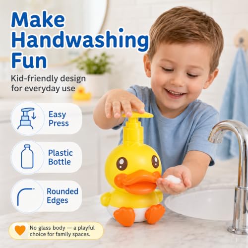Plastic Cute Duck Soap Dispenser for Kid or Children with Pump - color: Yellow