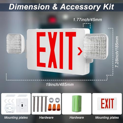 Red LED Combo Exit Sign Emergency Light 1-Pack, UL Listed Battery Backup