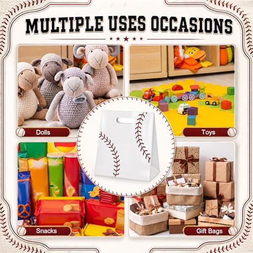 Pasimy 25 Pcs Baseball Gift Bags with Handles, Baseball Plastic Treat Bags - style: Baseball