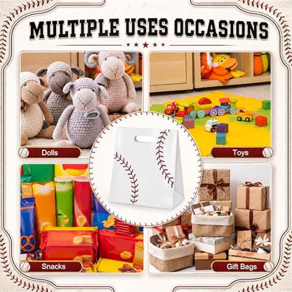 Pasimy 12 Pcs Baseball Gift Bags with Handles, Baseball Plastic Treat Bags - style: Baseball