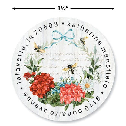 Blossoms & Bees Personalized Round Address Labels - Set of 144 (4 Designs), Round Self-Adhesive, Flat-Sheet Labels - color: Blossoms