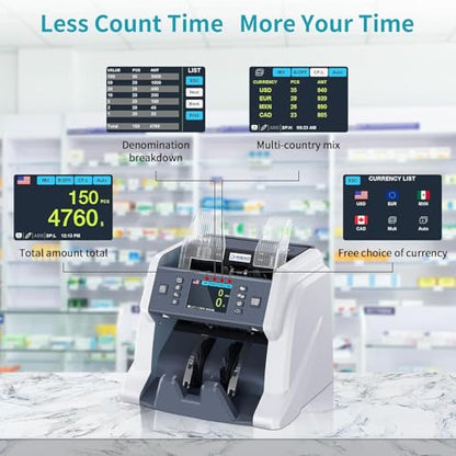 RIBAO BC-40 Mixed Denomination Money Counter Machine, Value Counting, Bill Counter Multi Currency, CIS/UV/MG/IR Counterfeit Detection for Business - style: BC-40