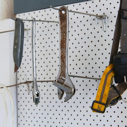 HARFINGTON 10pcs Pegboard Shelving Hooks 12" Stainless Steel Peg Board Display Hook Hanging Holders Wall Mount Organize Tools for Workbench Garage Kitchen Store, Black - size: 12 Inch