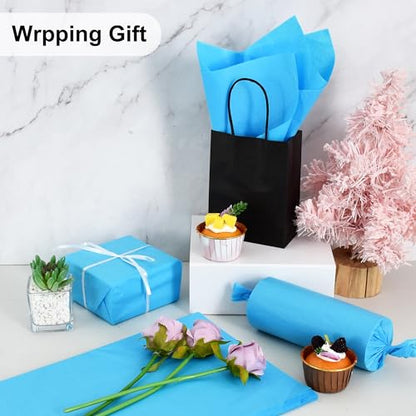 BEISHIDA 100 Sheets Blue Tissue Paper Bulk, Wrapping Tissue Paper for Gift Bags, 14 x 20 Inch Gift Wrap for Birthday Wedding Graduation DIY Crafts Holiday Flowers - color: blue