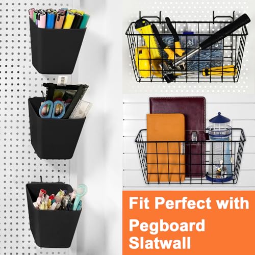 Pegboard Basket Organizer Set, 6 Pack Peg Board Baskets & Bin Cups (Black) - color: Black & Black