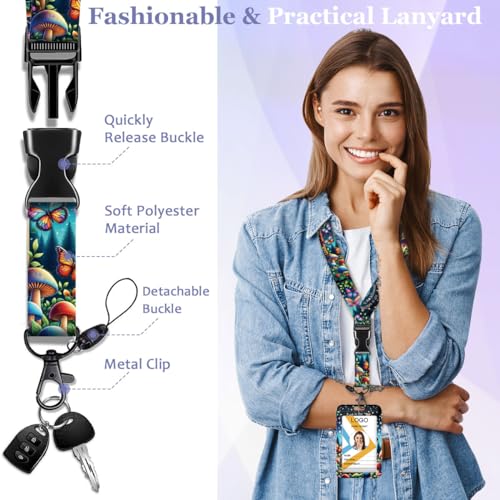 Magical Mushroom ID Badge Holder with Lanyard and Retractable Badge Reel - color: Magical Mushroom