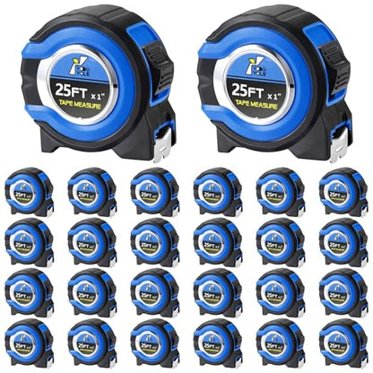 Youyole 24 Pack Tape Measure with Fractions 1/8 Steel Measuring Tape Retractable Easy Read Measurement Ruler Steel Power Blade (25 ft X 1 in,Blue) - color: Blue