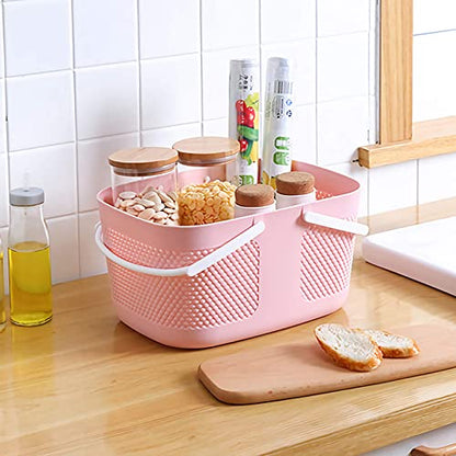 rejomiik Portable Plastic Shower Caddy Basket Organizer with Handles, Pink - color: Pink