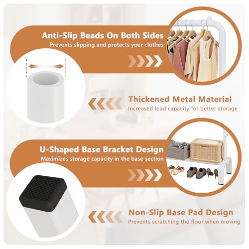 JIUYOTREE Metal Clothing Rack, 43.3 Inches Clothes Garment Coat Rack with Bottom Shelf for Hanging Skirts, Shirts, Sweaters, White - color: White, size: 43.3"W x 15.75"D x 61"H without wheels