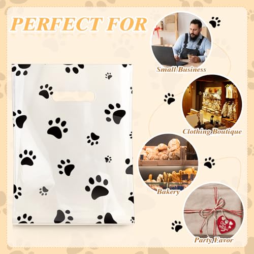 Cholemy 100 Pcs 9 x 12 Inch Dog Paw Bags Paw Shopping Bags, Black - color: Black
