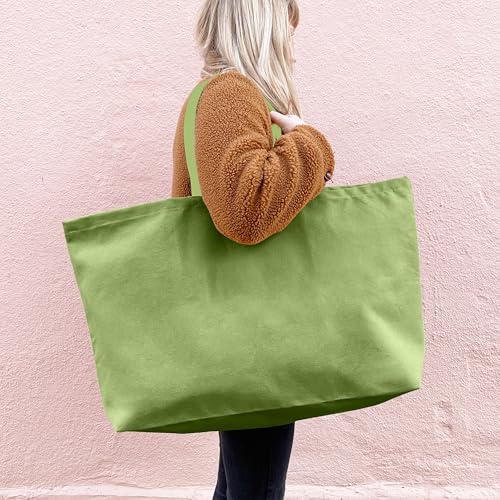 Large Canvas Tote Bag Reusable Extra Big Grocery Bags - color: Light Green