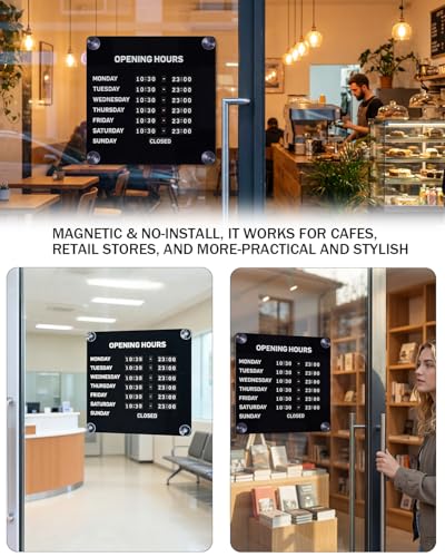 Magnetic Business Hours Sign, Changeable Storefront Opening Hours Board - color: Black Board
