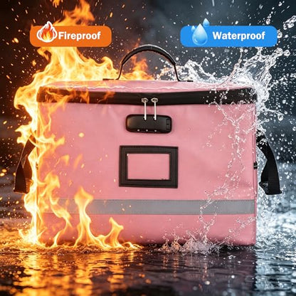 EXLIFBAG Fireproof File Organizer with Lock, 1 Layer - color: Pink, size: 1 Layer