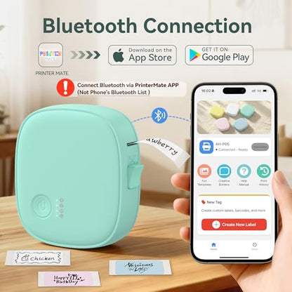 Mini Label Maker Machine with Tape AH-P05, Portable Bluetooth Mini Label Printer, Wireless Thermal Label Maker, Waterproof & Rechargeable, Built-in Cutter, for Home, Office, Kitchen – Green