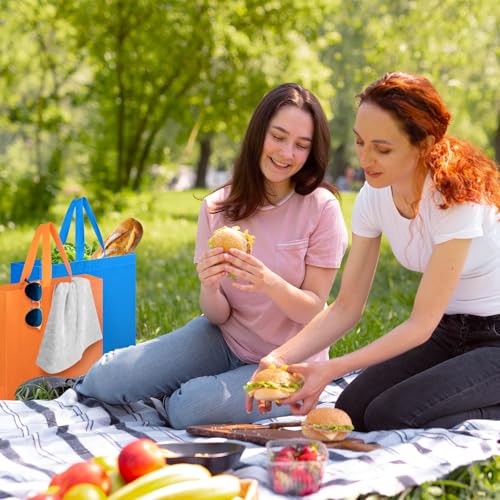 24 Pack Reusable Grocery Bags, Colorful Non-Woven Shopping Bags, Foldable Tote Bags Bulk