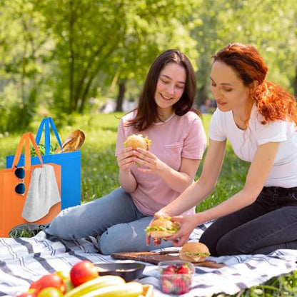 24 Pack Reusable Grocery Bags, Colorful Non-Woven Shopping Bags, Foldable Tote Bags Bulk