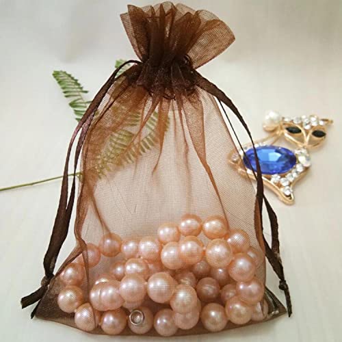 Sheer Organza Gift Bags Packs of 100 Drawstring 4x6 inch Brown - color: Brown 4x6in 100pc