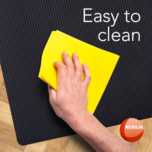 RESILIA Black Plastic Floor Runner - Embossed Wide Rib Waterproof Vinyl, Heavy Duty Protector Mat for Indoor Hardwood, Hard Floors, Garage, Entryway, Kitchen, & Outdoor Use, 27” x 12’, Made in the USA - size: 27" x 12'