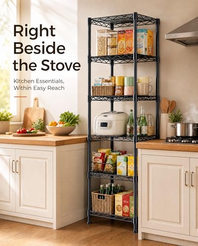 GRANNY SAYS 6-Tier Narrow Storage Shelves for Small Spaces, 15.8" W Metal Shelving Unit, Adjustable Storage Rack, Freestanding Shelf for Pantry, Garage, Closet, Office, Black - size: 15.8"W x 63"H x 11.8"D